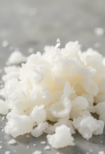 Agar duft og agar flögur á viðarborði, í skál og við hliðina á hlaupi