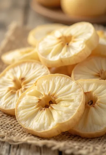 Þurrkaðar eplaskífur í skál, með ferskum eplum, kanil og hunangi