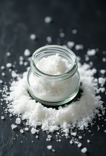 Askorbínsýra í duftformi í lítilli skál með sleif