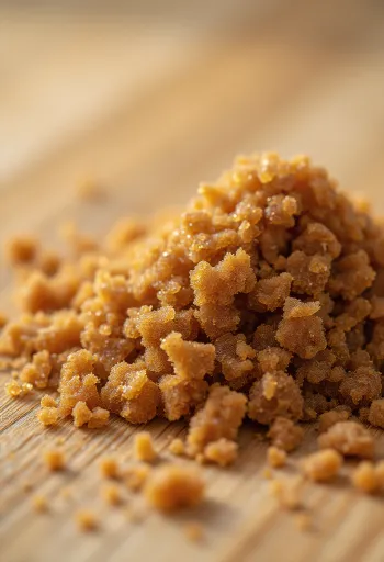 Púðursykur í skál með sleif, með melassakornum