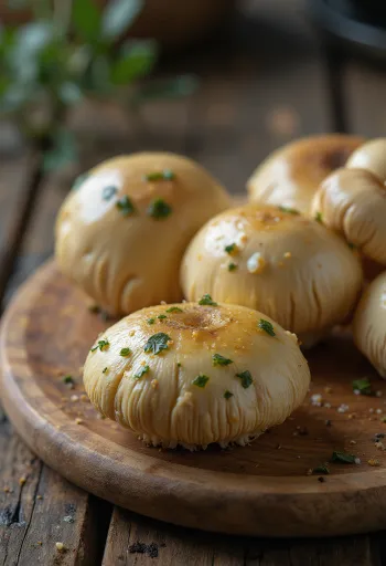 Skornir og hreinsaðir greni-furusveppir á skurðarbretti