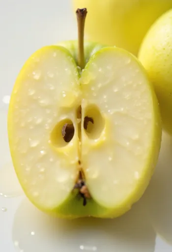 Fersk Golden Delicious epli og sneiðar á skurðarbretti