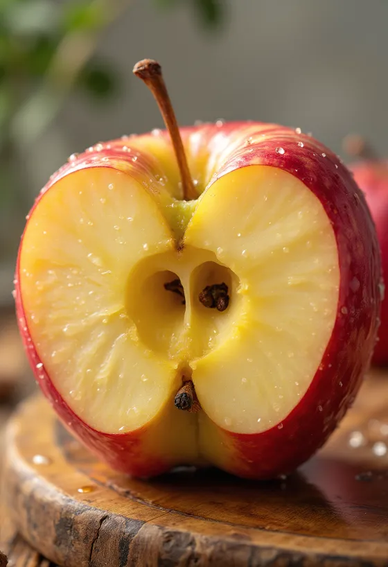 Fersk Honeycrisp epli og sneiðar á skurðarbretti