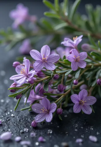 Fersk rósmarínblóm á hvítum diski, undirbúin fyrir matargerð