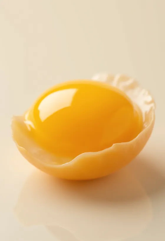 Aðskilin hrá eggjarauða í glerskál á viðarborði