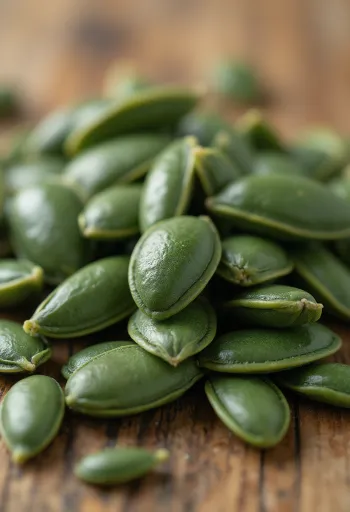 Graskersfræ, afhýdd og með skurn í tréskálum