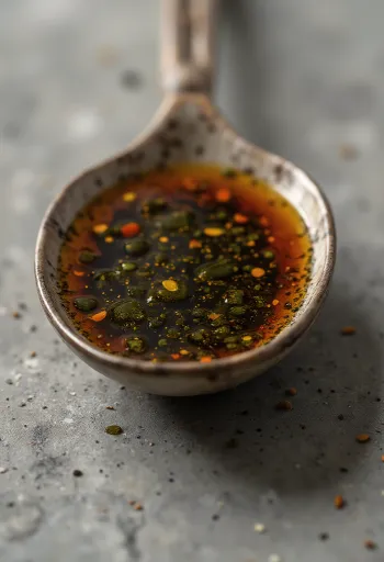 Graskersfræolía í dökkri flösku og skál á ljósum bakgrunni