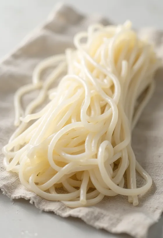 Þurrt vermicelli pasta í hnykli á viðarfleti