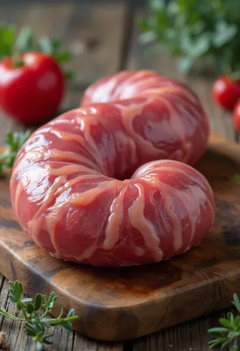 Hreinsuð, sneidd hrá nýru á trébretti