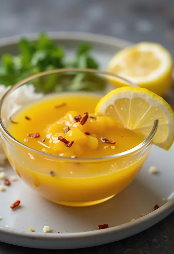 Hunangs-, sítrónu- og límónusósa með chili borin fram