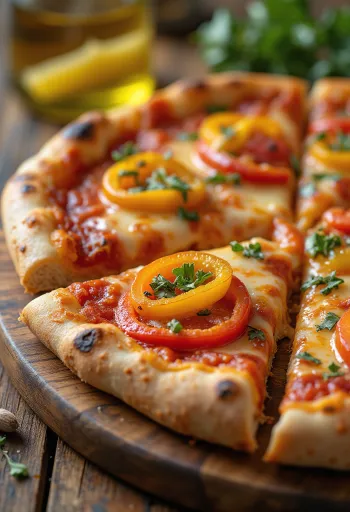 Pizza ai Peperoni með litskrúðugum paprikum og mozzarella