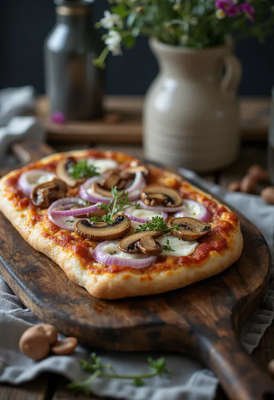 Pizza Finlandese með hreindýrakjöti, sýrðum rjóma og rauðlauk