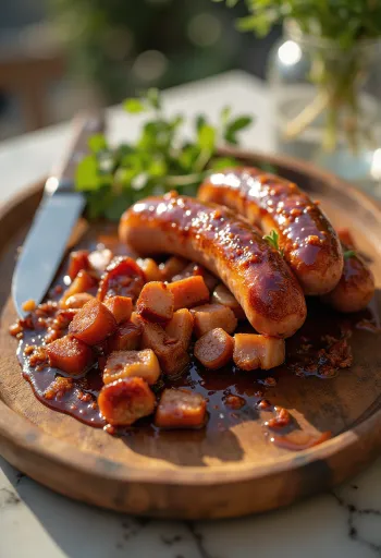 BBQ pylsur bornar fram með fersku meðlæti
