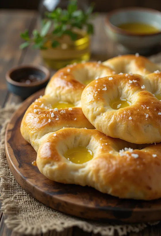 Hefðbundið focaccia með geri borið fram
