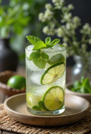 Mojito skreyttur með ferskri myntu og límónubátum