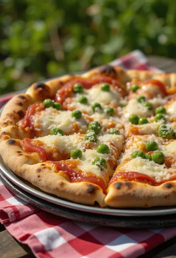 Pizza ai Piselli með grænum baunum og osti