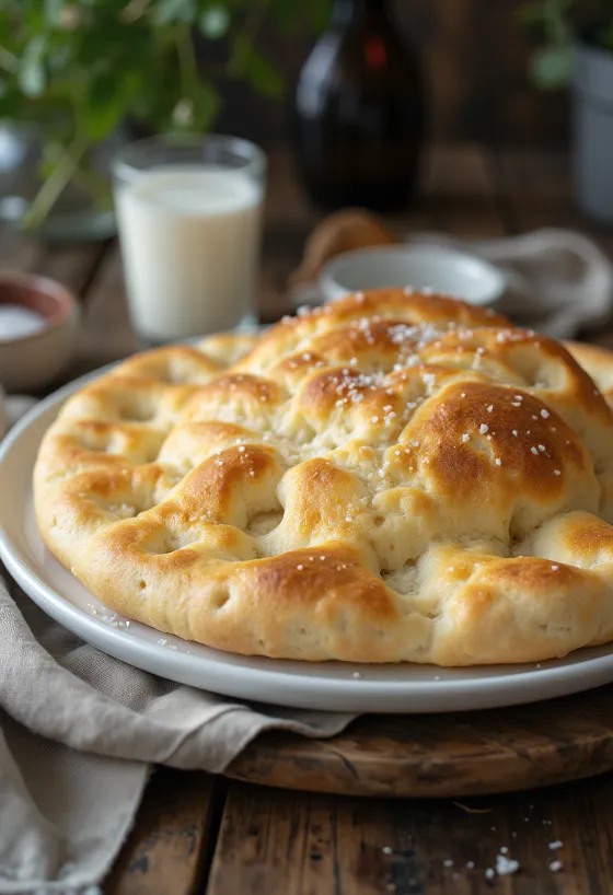 Mjúkt rjóma-focaccia á borði
