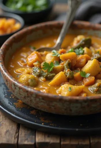 Vegan karrí með safaríku grænmeti og ferskum kóríander