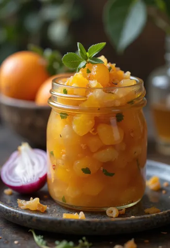 Hunangs- og appelsínuchutney með engifer borið fram