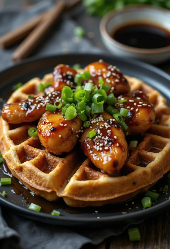 Teriyaki vöfflur með kjúklingi og sesam