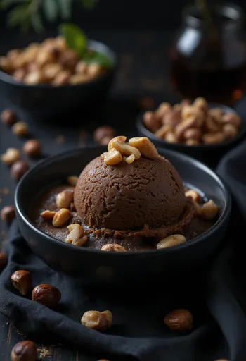 Kaffi- og heslihnetu sorbet, rjómakenndur eftirréttur