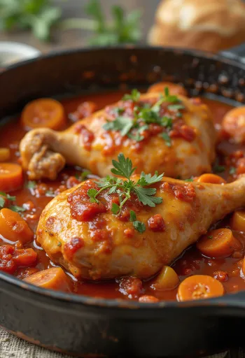 Pollo alla Cacciatora ítalskur veiðimannakjúklingur borinn fram