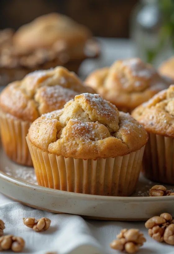 Kanil- og hnetumuffins bornar fram
