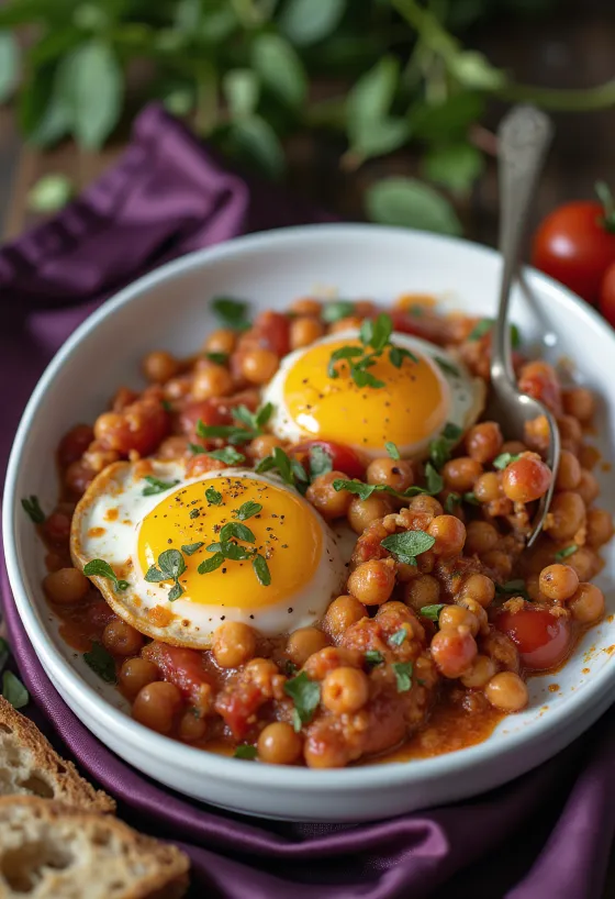 Veganskt eggaldingratín með kjúklingabaunum