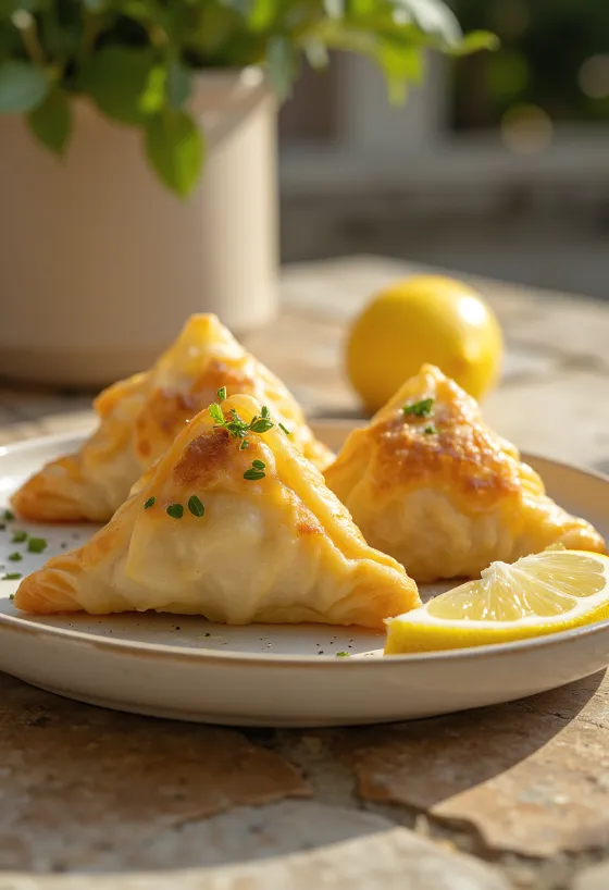 Samosa með kræklingi og rjóma borið fram