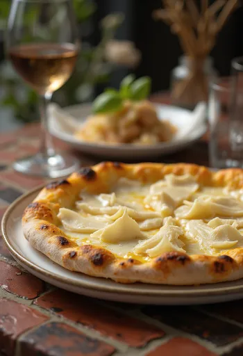 Pizza al Tartufo Bianco með hvítum trufflum og ostum