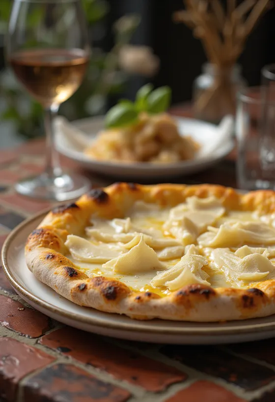 Pizza al Tartufo Bianco með hvítum trufflum og ostum