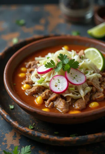 Pozole mexíkósk kjötsúpa borin fram