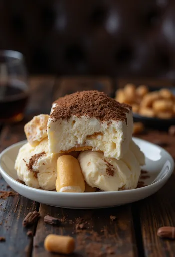 Tiramisu ís borinn fram