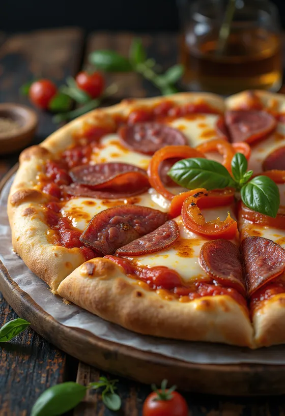 Pizza alla Campagnola með salamí og grænmeti