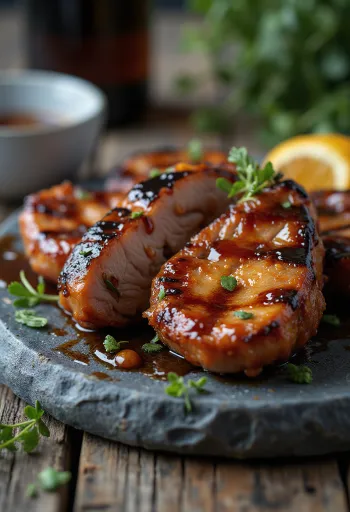 BBQ grísakjöt í dökkum bjór borið fram