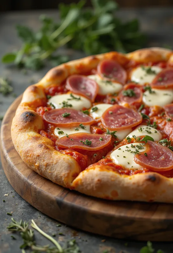 Pizza al Finocchiona með fennelsalami og fersku óreganó