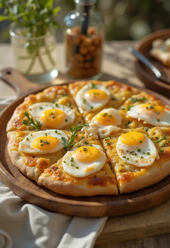 Pizza Sabich borin fram