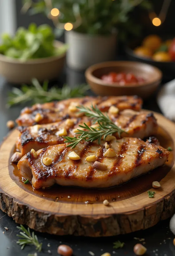 Grillaður grísahnakki borinn fram á diski