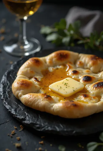 Naan-brauð með Tokaji-víni á borði