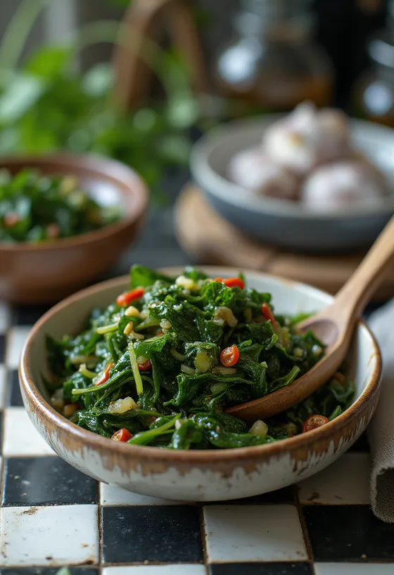 Kryddað sýrt spínat í krukku