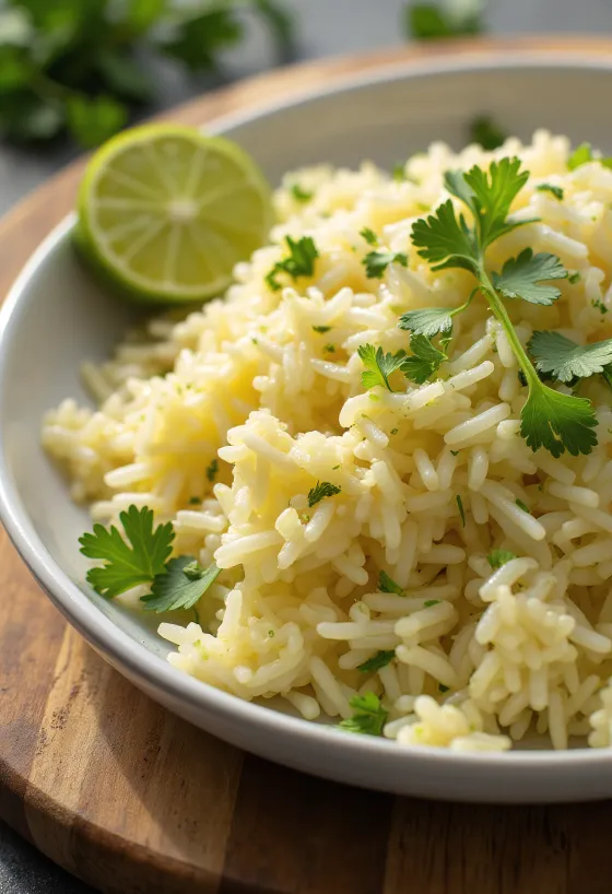 Hvít hrísgrjón blönduð með kóríander og límónu