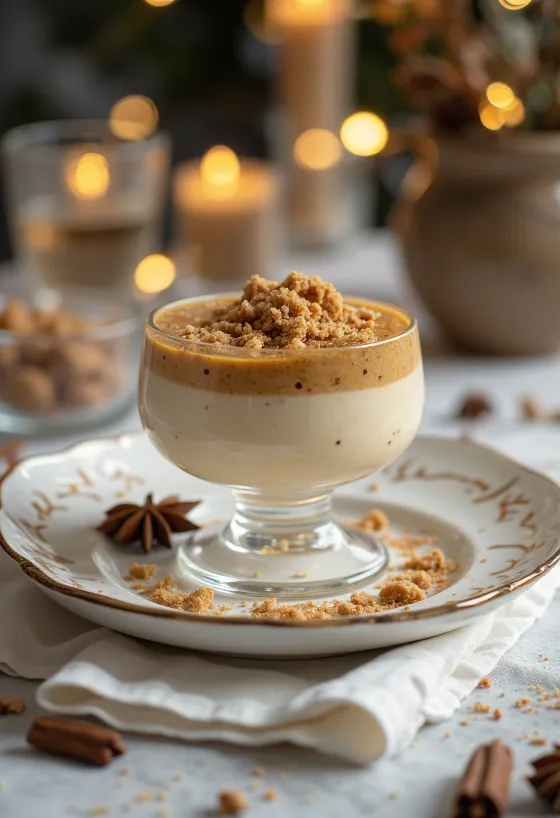 Piparköku panna cotta borin fram