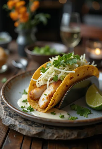 Pescado Taco með grilluðum fiski, káli og kóríander