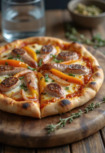 Pizza Viennese með austurrískri pylsu, papriku og mozzarella