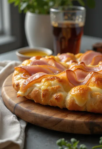 Focaccia með skinku og osti borið fram