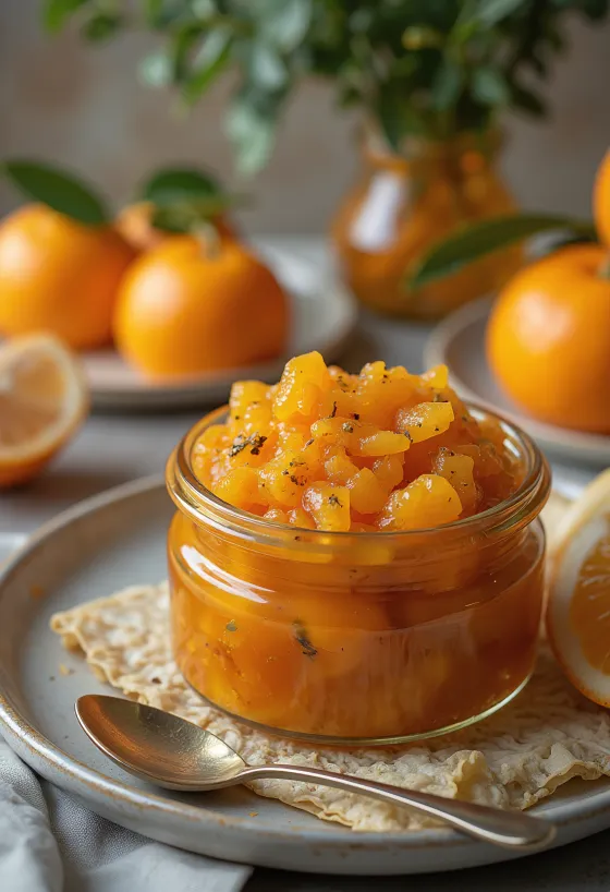 Sætsúrt appelsínuchutney borið fram í krukku