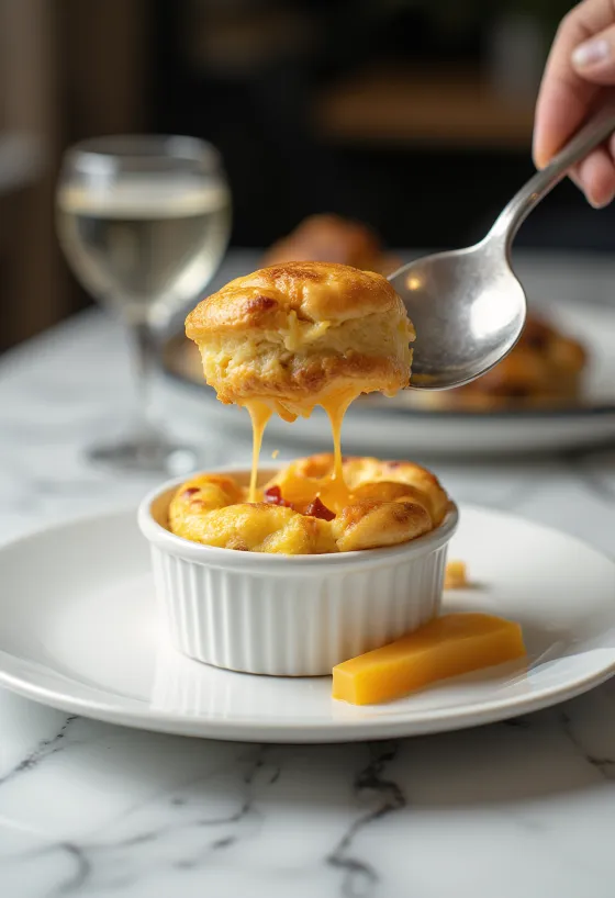 Chili-osta soufflé borið fram