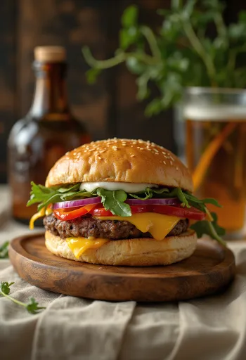 Hamborgari með ristuðri papriku borinn fram