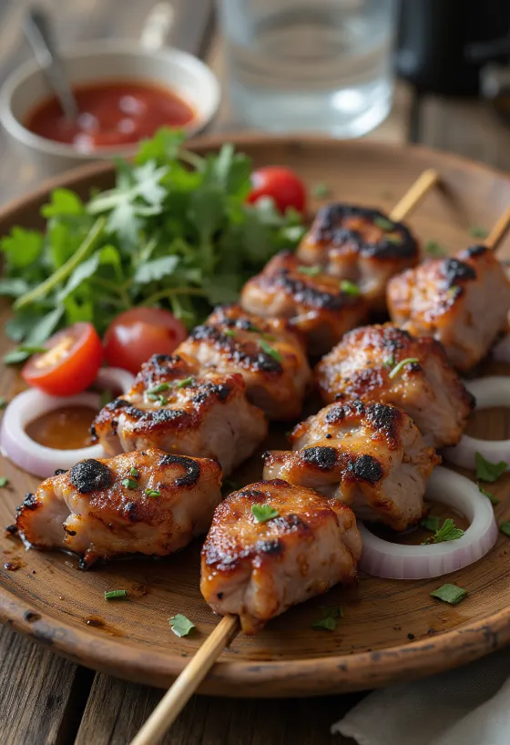 Shashlik rússneskir grillpinnar bornir fram