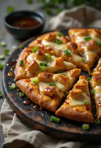 Teriyaki chicken pizza með grilluðum kjúkling og sesamfræjum